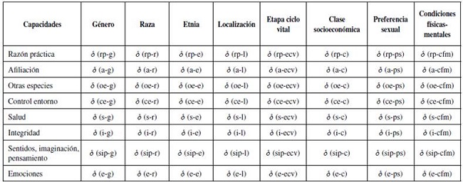 Matriz de desigualdad de capacidades seg&uacute;n circunstancias