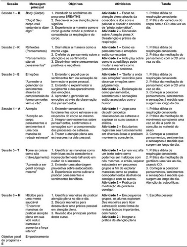 Resumo do programa Learning to Breathe. Fonte: Potek(2012)