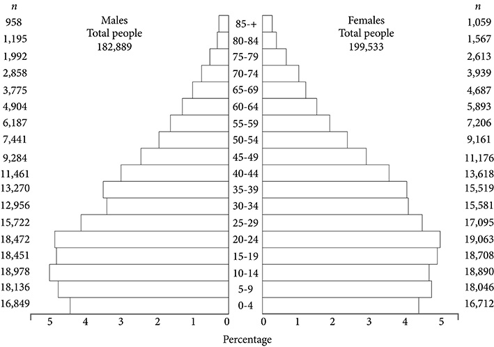 Average annual person-years by sex and age group. Colombia, Pasto 2005 Resource. General Census -2005. Colombian National Administrative Department of Statistics (DANE).