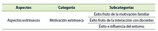 Categorías y subcategorías de aspectos o componentes extrínsecos
