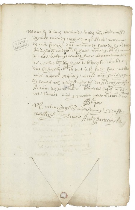 Carta de Ant�nio Paraupaba a Johan de Witt, 30-10-1654, f�lio 2