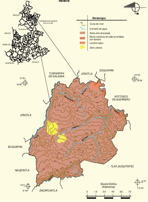 Relieve del municipio de Cuetzalan del Progreso (tomado de inegi, 2009).