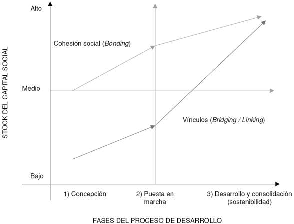 Stocks  de capital social necesario en diferentes fases de los procesos de desarrollo local