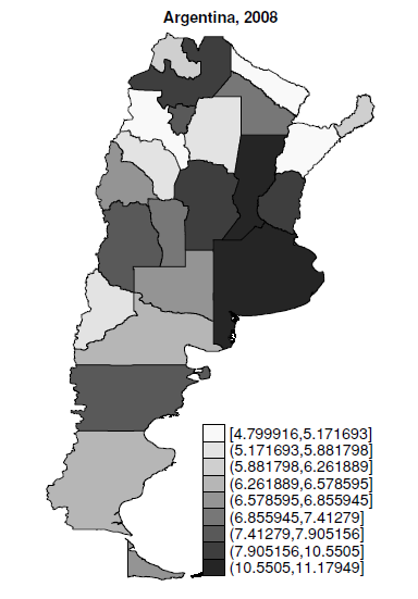 Average Argentinean exports in 2008, by region