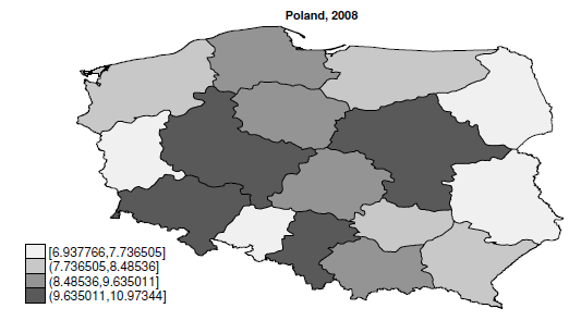 Average Polish exports in 2008, by region