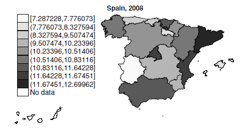 Average Spanish exports in 2008, by region