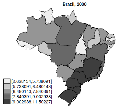 Average Brazilian exports in 2000, by region