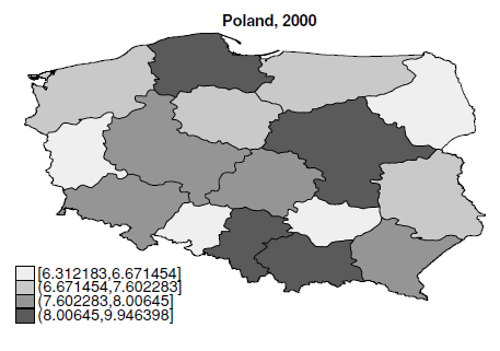 Average Polish exports in 2000, by region