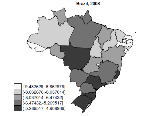Average Brazilian exports per capita in 2008, by region
