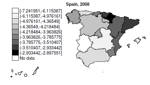 Average Spanish exports per capita in 2008, by region