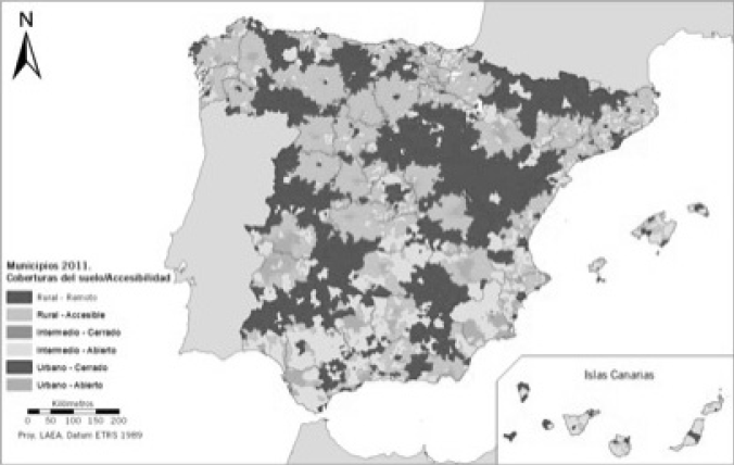 Municipios por tipología: demografía, coberturas del suelo y accesibilidad, 2011
