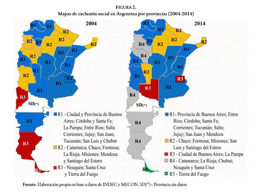 Mapas de exclusi&oacute;n social en Argentina por provincias (2004-2014)