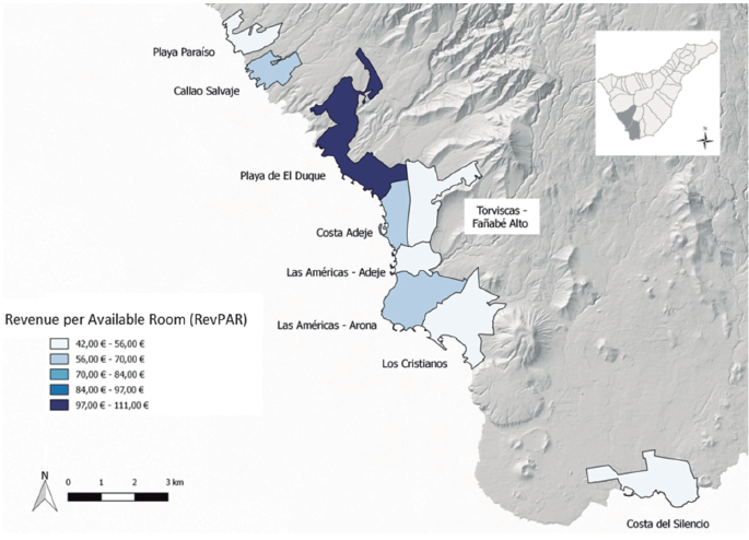 RevPAR of hotels and apartments according to the tourism micro-destinations of Adeje and Arona. 2015