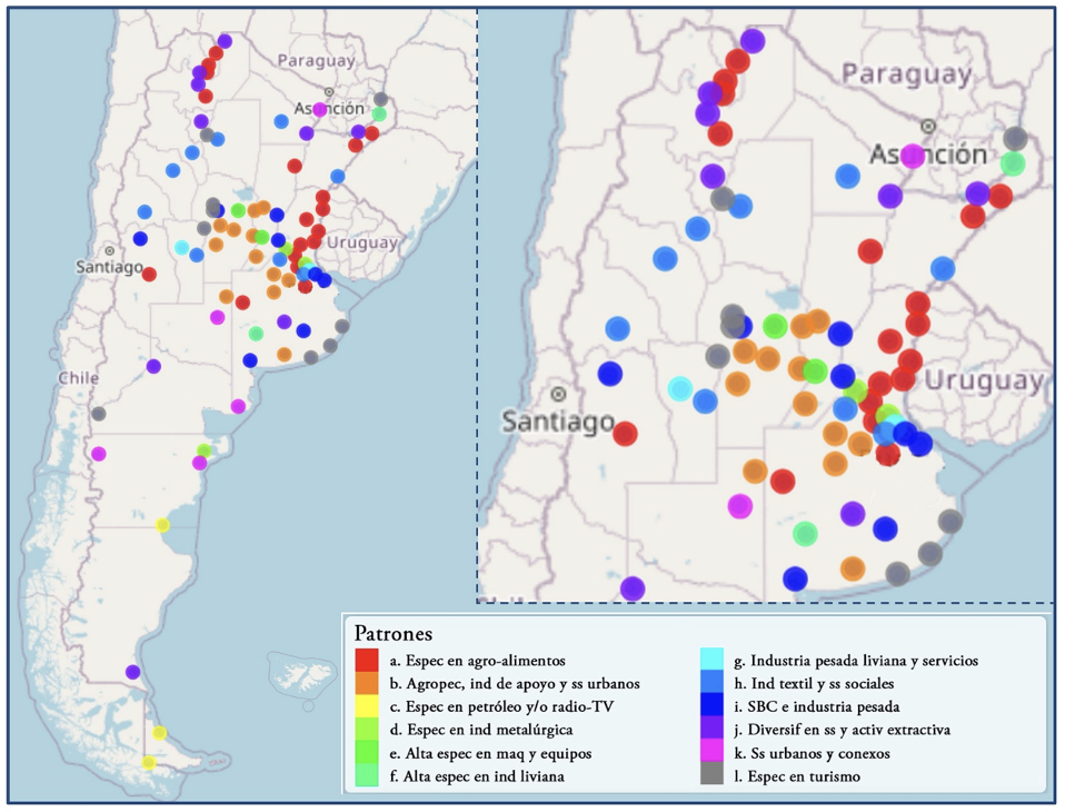 Ubicación de las AEL según patrones productivos (2011-2018)