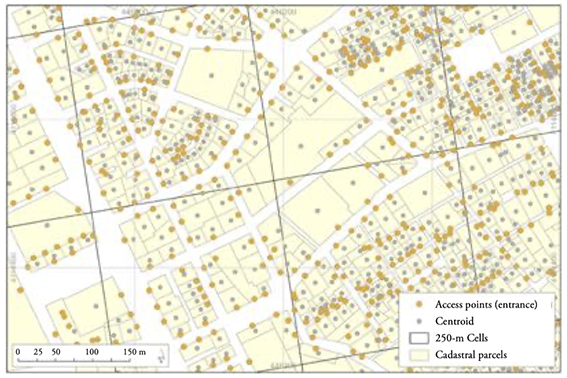 Location of the built elements in Granada