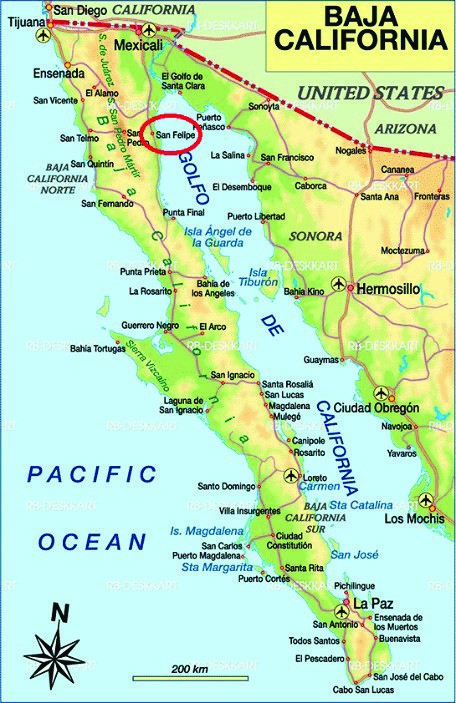 Ubicacin de la comunidad de San Felipe en el estado de Baja California