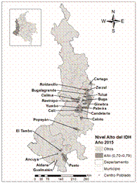 IDH municipal seg&uacute;n nivel de desarrollo Alto en la RPC 2015