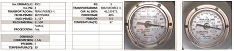 a) Datos de semirremolque descargado en planta Huajuapan, b) Cartula del semirremolque -04 al 89% vs cartula de planta.