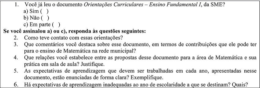 &ndash; Instrumento 1: Question&aacute;rio sobre o curr&iacute;culo prescrito