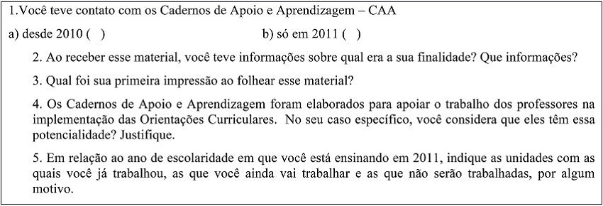 &ndash; Instrumento 2: Question&aacute;rio sobre o curr&iacute;culo apresentado