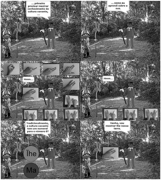 Algumas cenas do jogo Adivinhe o n&uacute;mero xavante.