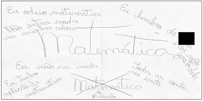 Folha de resposta de uma aluna do 6&ordm; ano. Categoria aspectos negativos. O nome da professora ficou ocluso na presente ilustra&ccedil;&atilde;o.
