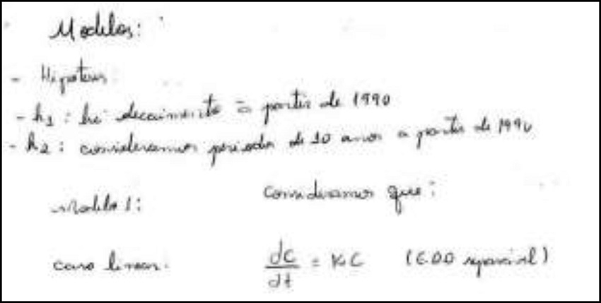 Registro de E1 para a defini&ccedil;&atilde;o de hip&oacute;teses para a atividade de modelagem