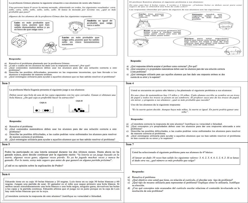 &Iacute;tems versi&oacute;n final Cuestionario CDM-Probabilidad