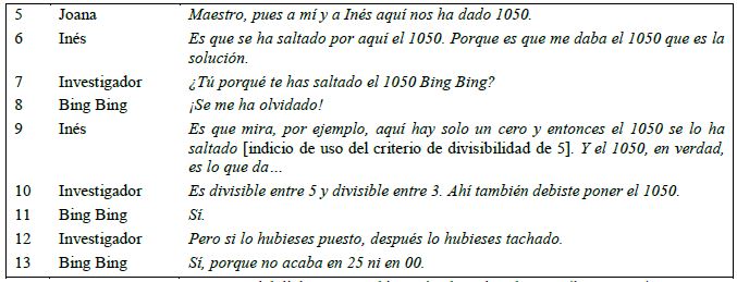 Fragmentos del di&aacute;logo entre el investigador y las alumnas (l&iacute;neas 5-13)
