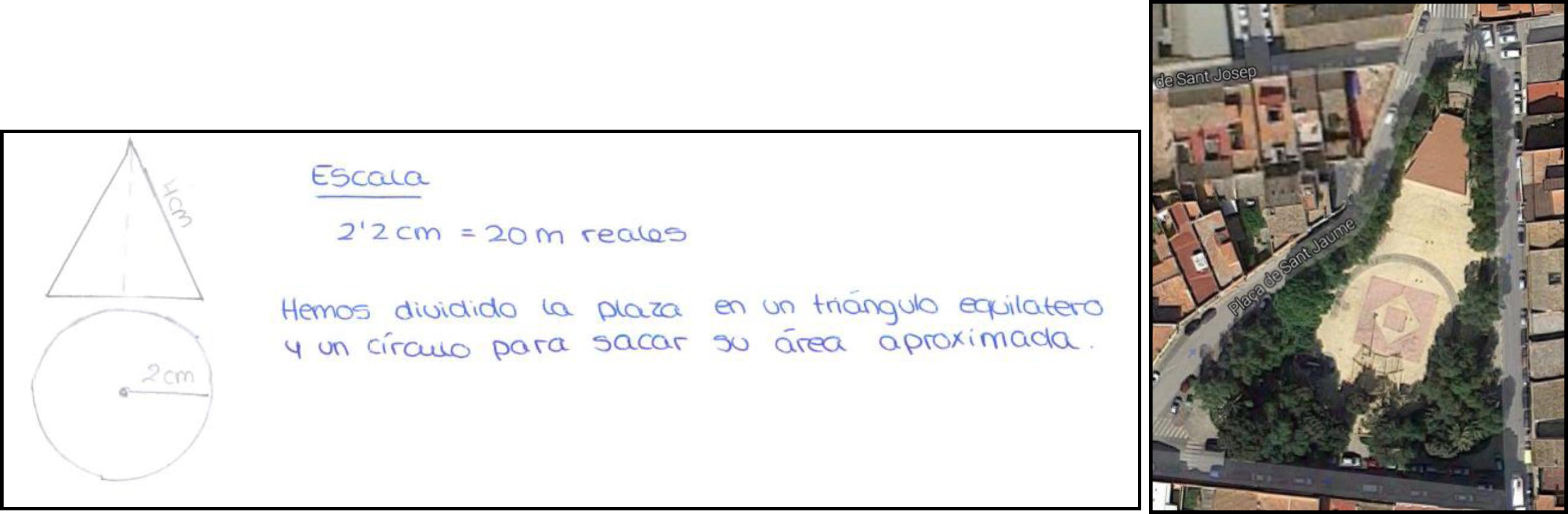Resolución del problema B2 realizada por un equipo del grupo E1 e imagen de la Plaça Sant Jaume
