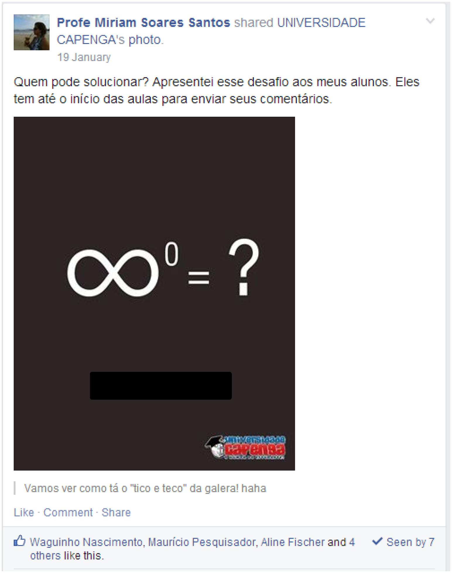 Quanto é infinito elevado na potência zero?