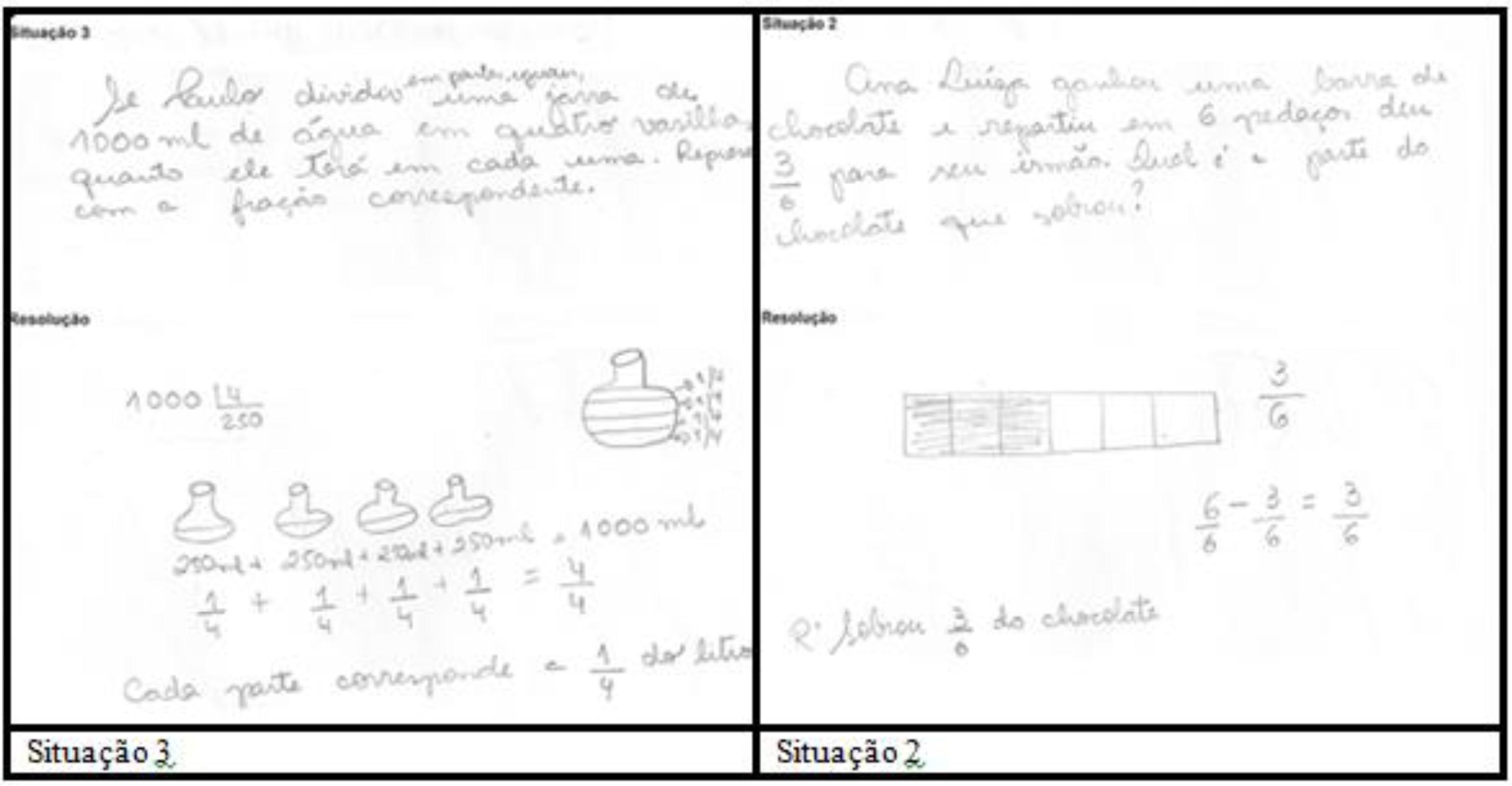 Respostas da Professora Marcela em situa&ccedil;&otilde;es por ela elaboradas