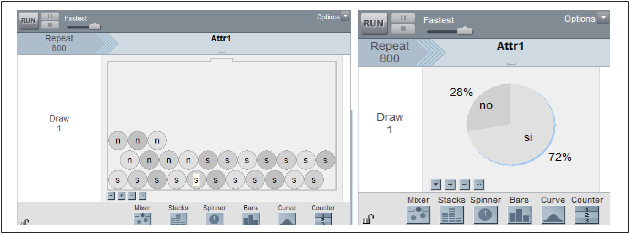 Dos modelos de simulador correctos construidos por los estudiantes en la actividad 1