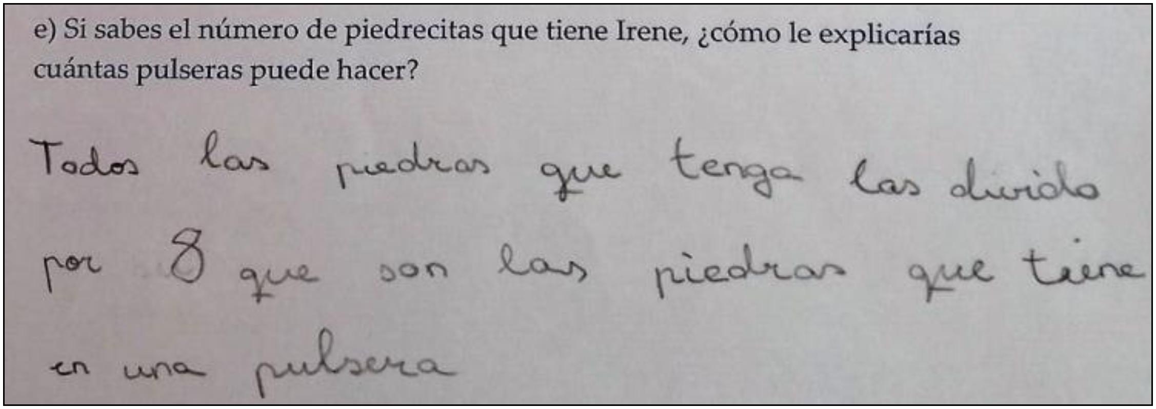 Respuesta de un alumno donde obtiene la regla para determinar el número de pulseras a partir del número de piedras