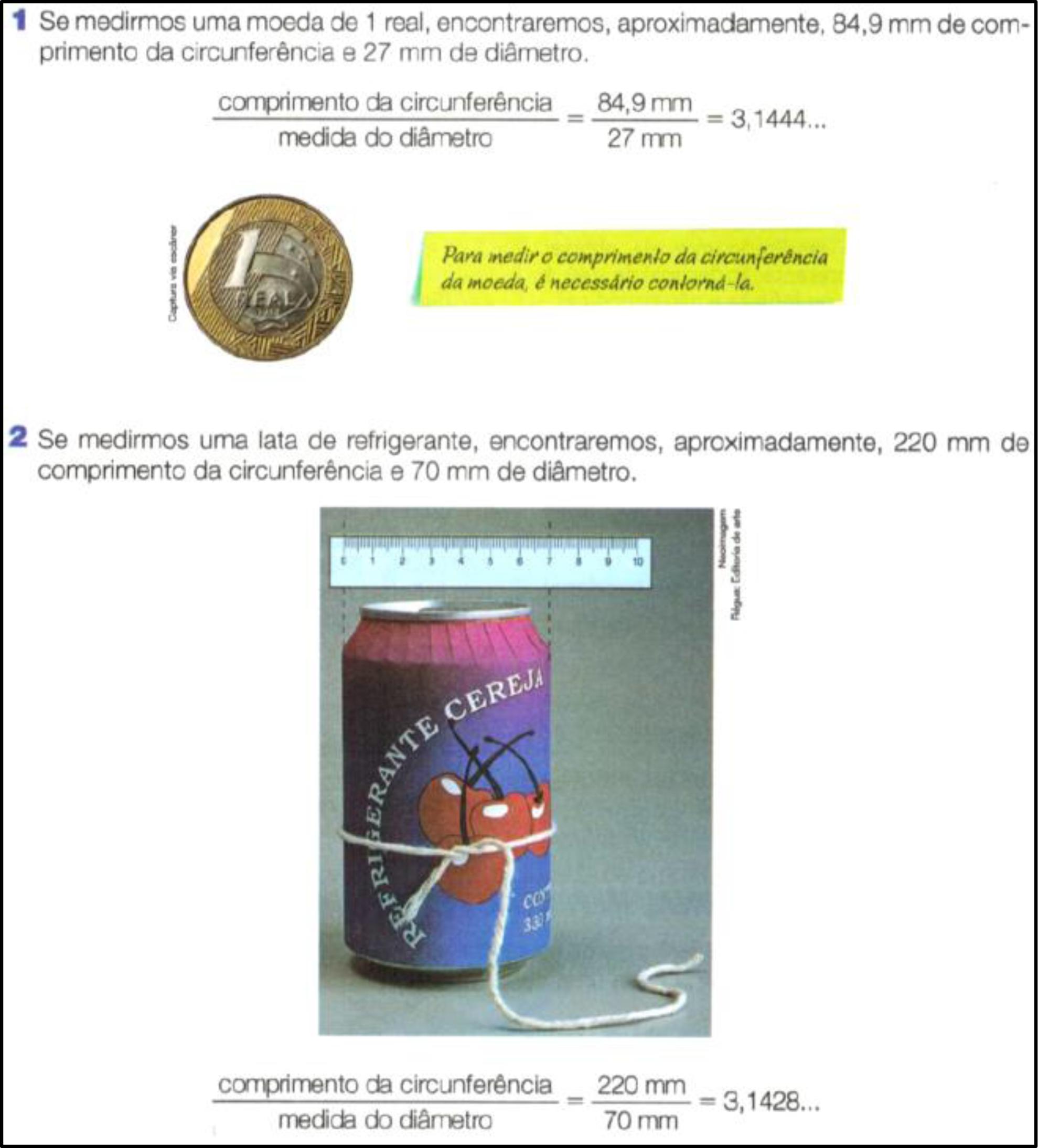 Exemplo de abordagem de π em livros didáticos