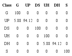 Percentage Confusion Matrix for movement intention classification for one amputee. 
