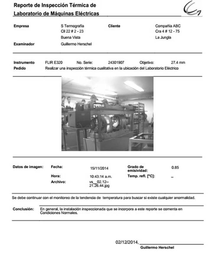 Thermography report generated using the INVIFusion software according with the standard of the ASTM International (2014).