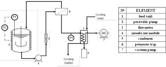 Scheme of the Vacuum Membrane Distillation system used in this study. Cotamo-De la Espriella et al. (2015).
