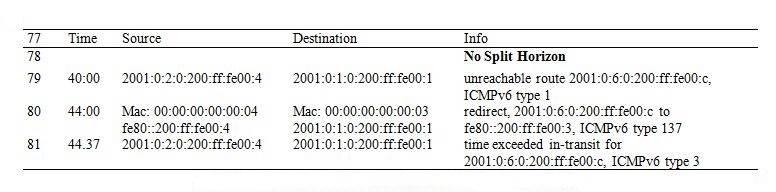 Traces for ICMPv6 messages, No Split Horizon strategy.