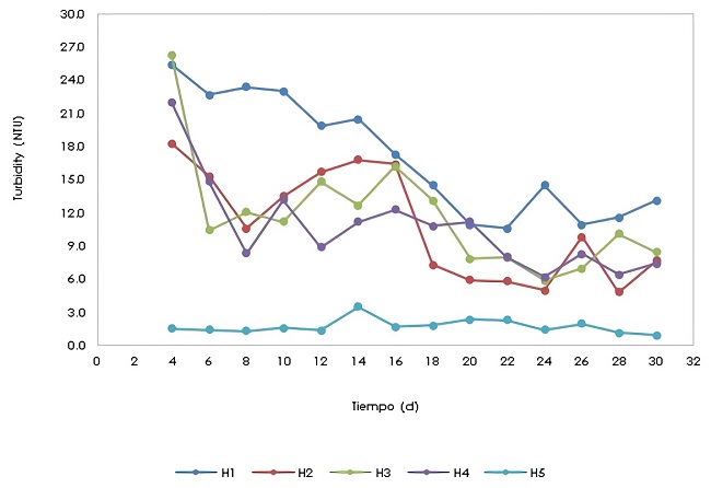 Behavior of turbidity in wetland effluents