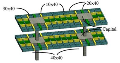 Reticular floor slab structural system (dimensions in centimeters). 