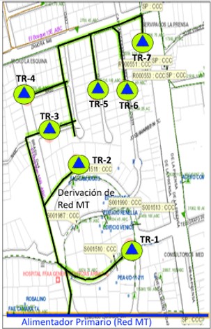Pol&iacute;gono de estudio de red el&eacute;ctrica de MT real. 