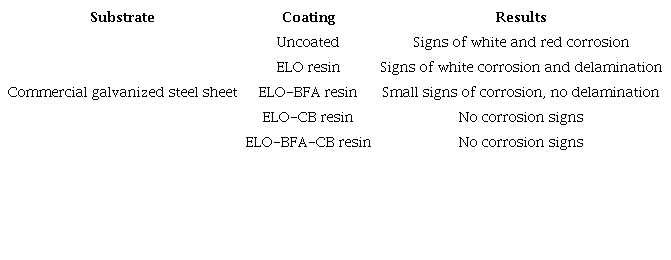 Salt spray chamber results (Norm ASTM-B117)