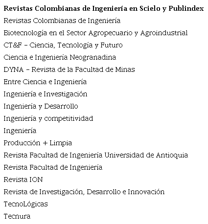 Revistas de Ingenier&iacute;a seleccionadas