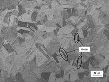Micrografía de una muestra de la chapa de calibre 16. La microestructura muestra austenita como única fase. Las 3 chapas muestran la misma microestructura. 
