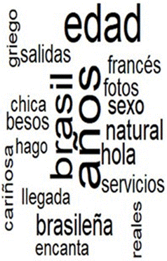 b) Nube de palabras con las palabras principales en el discurso de los anuncios