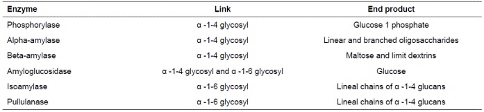 Enzymes involved in starch hydrolysis.
