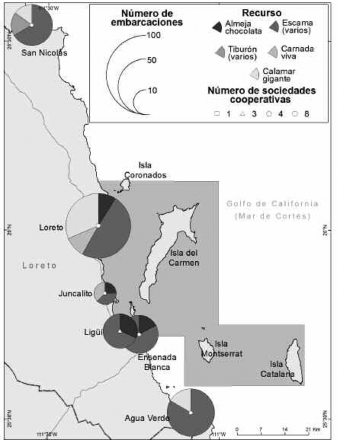 N&uacute;mero de cooperativas, embarcaciones y permisos pesqueros en el PNBL y su zona de influencia