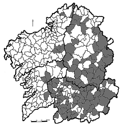 Municipios gallegos con más del 15 por cien de mayores de 80 años