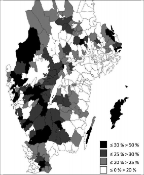 Number of family farmers as a percentage of the total workforce 1945